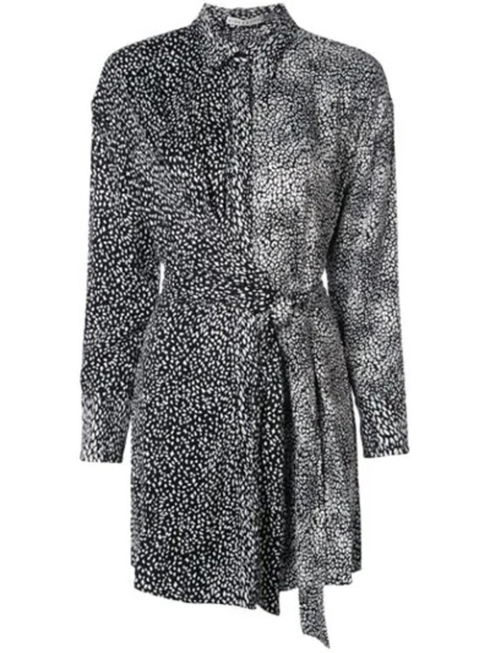 Alice + Olivia Jodie Shirt Dress Black White Tie Waist Collared Mini Dress 10